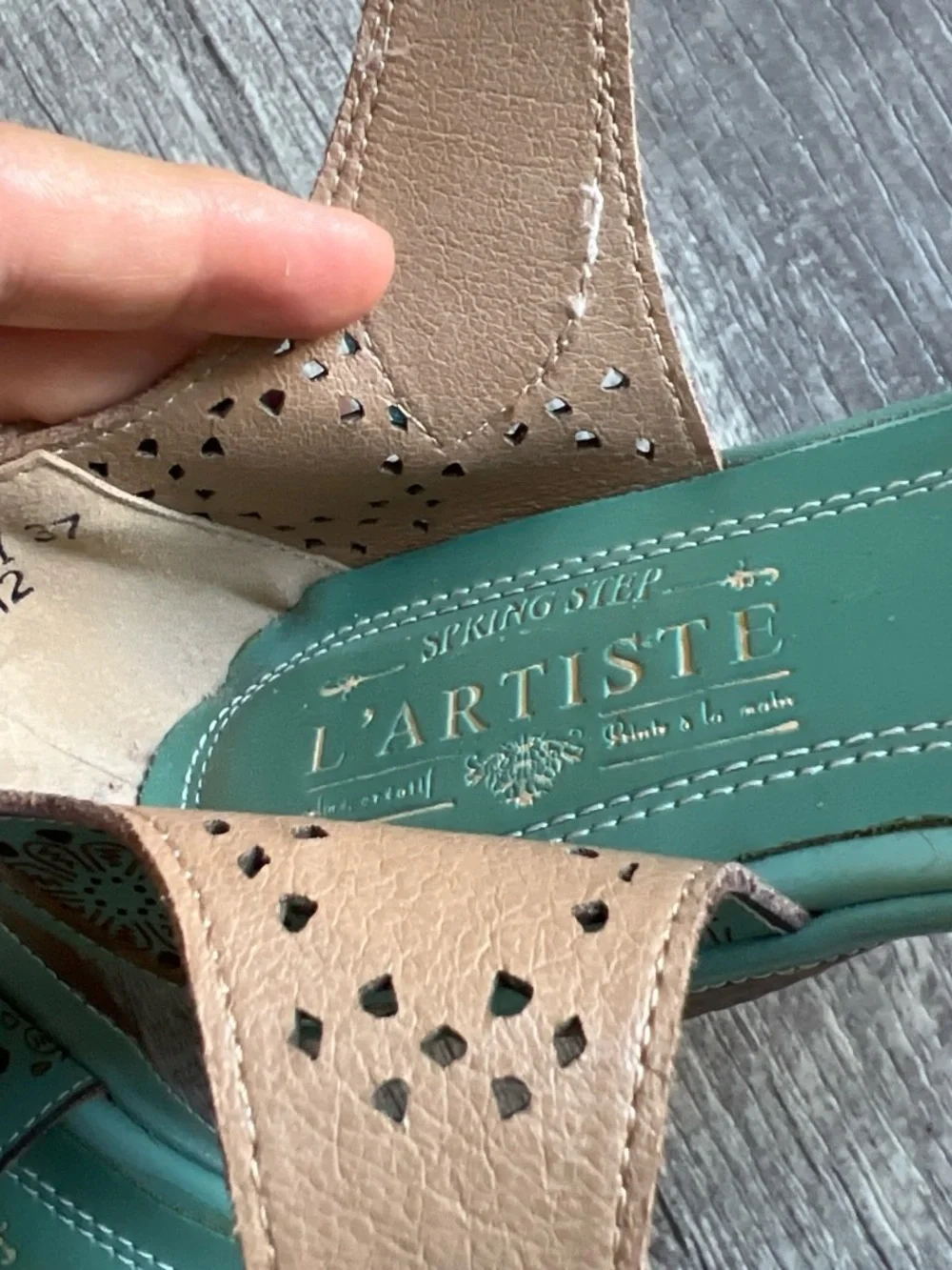 L'ATISTE Teal Perforated Leather Mary Jane Wedges